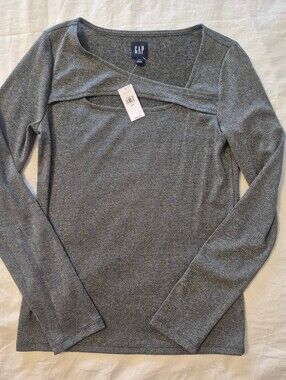 GAP Women's Metallic Rib-Knit Long Sleeve Top